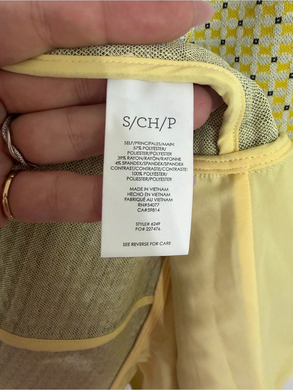 CAbi Hobnob Topper - Yellow Patterned Double-Breasted Peacoat with Ruffle Hem - Picture 5 of 10